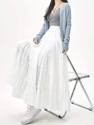 sarojani Solid Women Gathered White Skirt