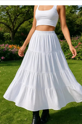 Skrit Solid Women A-line White Skirt