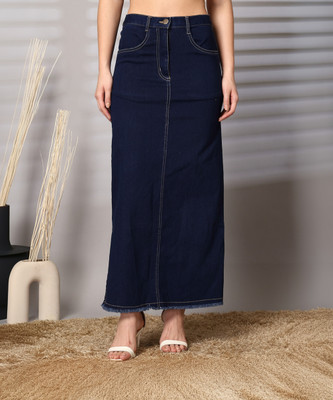 PLUSS Solid Women Regular Blue Skirt