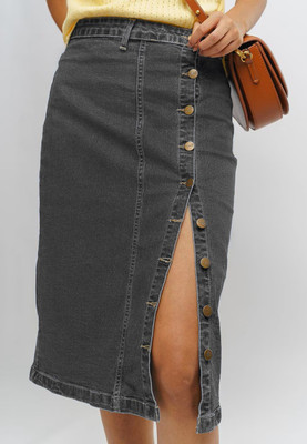 Achyutaya Fashion Washed Women A-line Grey Skirt