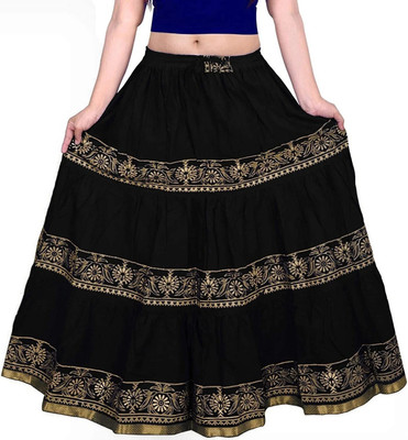 VIKALPS Printed Women A-line Black Skirt