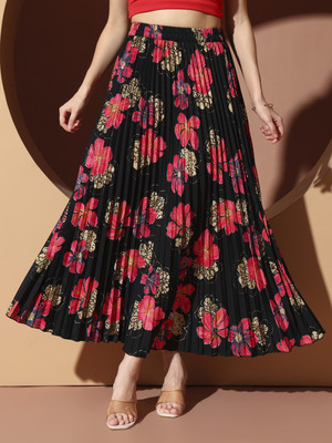 LookShine Printed Women Pleated Multicolor Skirt