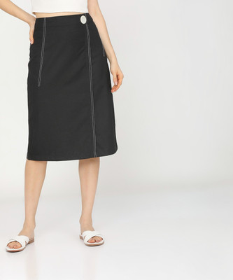 Tokyo Talkies Solid Women A-line Black Skirt
