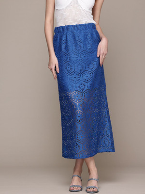 bebe Self Design Women Straight Blue Skirt
