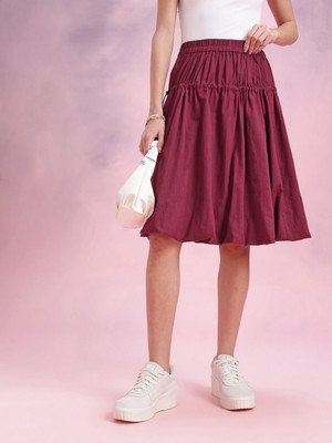 Dressberry Solid Women A-line Maroon Skirt