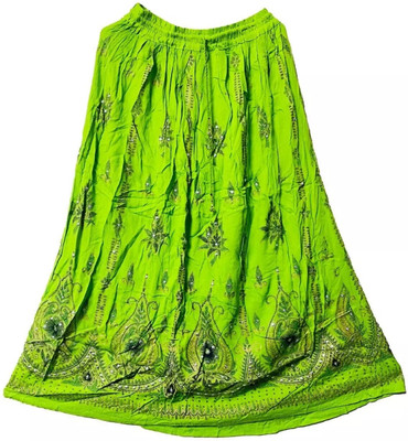 Peekdee Embroidered Women Flared Light Green Skirt