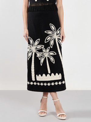 VERO MODA Embroidered Women A-line Black Skirt