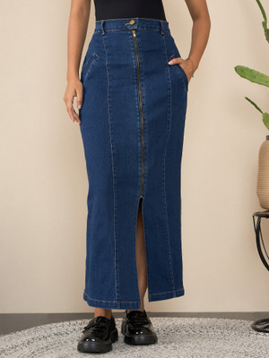 STYLESTONE Solid Women Straight Blue Skirt