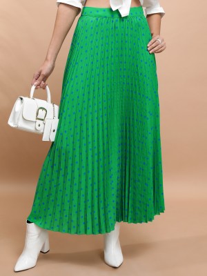 Tokyo Talkies Printed Women Flared Green Skirt