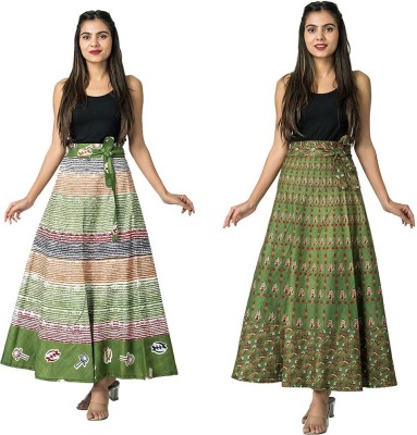 Hendygraph Printed Women Wrap Around Green, Green Skirt