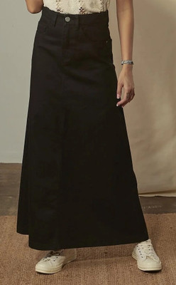 Achyutaya Fashion Solid Women A-line Black Skirt