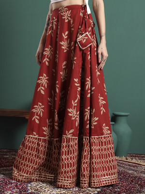 CHARMANT Floral Print Women Flared Maroon Skirt