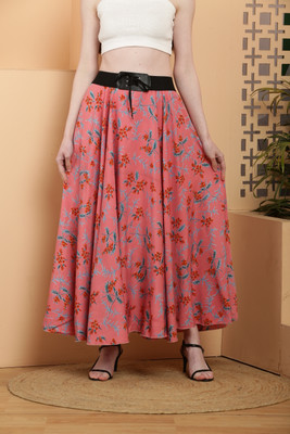 Raabta Fashion Floral Print Women Flared Pink Skirt