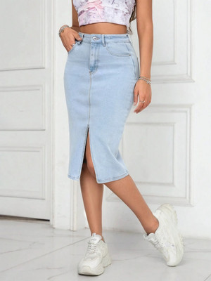 ACUAN Washed Women Pencil Light Blue Skirt