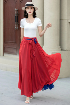 Freydis Solid, Printed, Dyed Women Flared Red, Blue Skirt