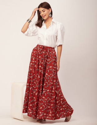 moomaya Printed Women Flared Red Skirt