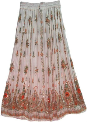 VINIROH Floral Print Women Flared White Skirt