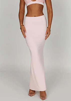 LULU & SKY Solid Women Straight Pink Skirt