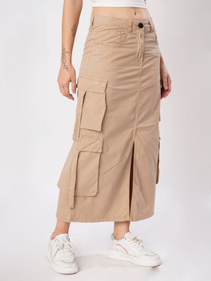 Roadster Solid Women A-line Beige Skirt