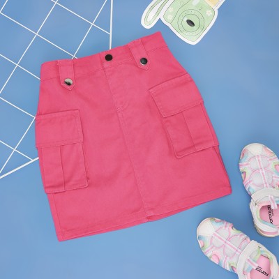 Pantaloons Junior Solid Girls Straight Pink Skirt