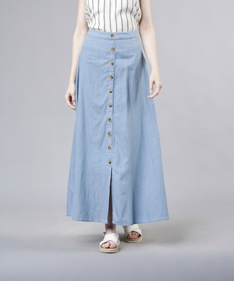 Tokyo Talkies Solid Women Flared Light Blue Skirt
