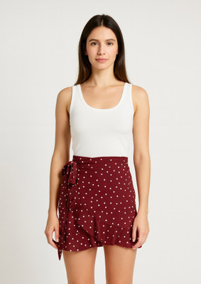 LULU & SKY Polka Print Women Asymetric Maroon Skirt