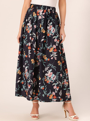 Dressberry Floral Print Women A-line Blue Skirt