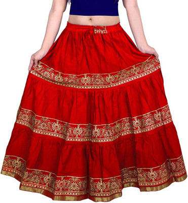 Krishika Printed Women Gathered Red Skirt