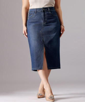 Miss Chase Solid Women A-line Blue Skirt