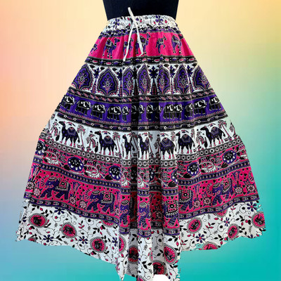Akash Printed Women Flared Multicolor Skirt