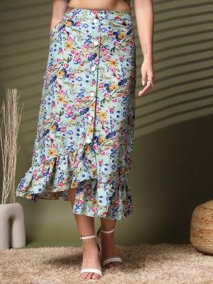 Oomph! Floral Print Women Flared Multicolor Skirt