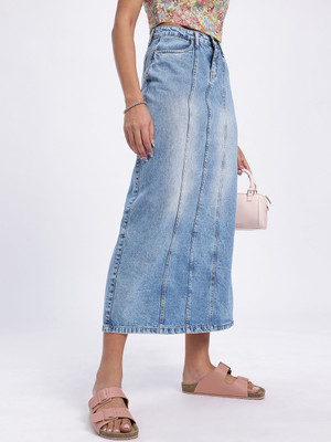 Dressberry Washed Women A-line Blue Skirt