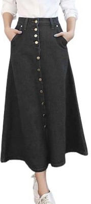 ts fashion Washed Women A-line Black Skirt