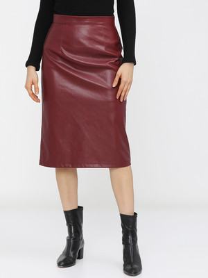 Tokyo Talkies Solid Women A-line Maroon Skirt