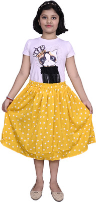 TishuMishu Polka Print Girls Pleated Yellow Skirt