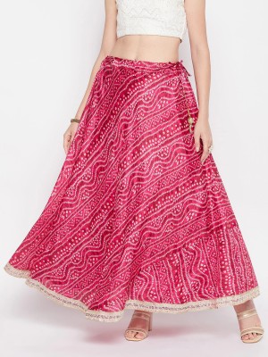 DANIA Printed Women Flared Pink Skirt