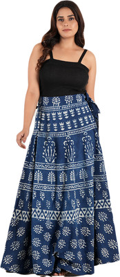 Style 98 Printed Women Wrap Around Blue Skirt
