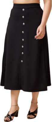 KH Enterprise Self Design Women Regular Black Skirt