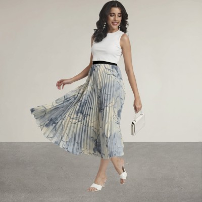 Raiyani Enterprise Printed Women Pleated Blue, White Skirt