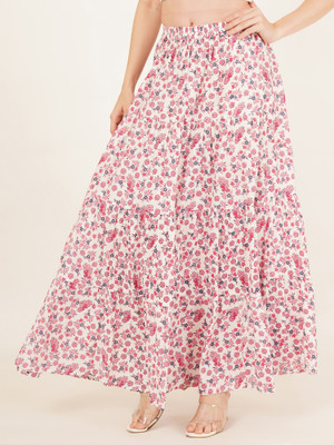 Brownverse Printed Women Pleated Pink Skirt