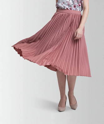 Deklook Solid Women Pleated Pink Skirt