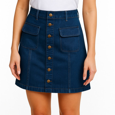 Anshu Signature Solid Women Straight Blue Skirt