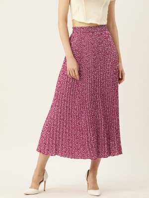 Wisstler Striped Women Pleated Maroon Skirt