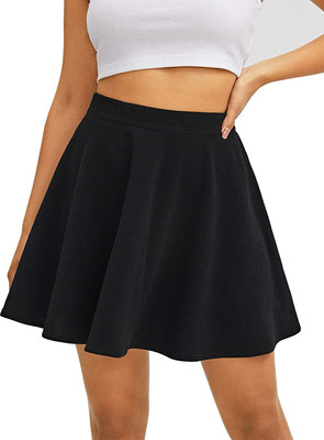 Tishangi Designer Solid Women Flared Black Skirt