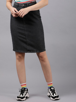 Tokyo Talkies Solid Women Flared Grey Skirt