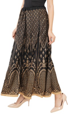 Niddleman Printed Women Regular Black Skirt