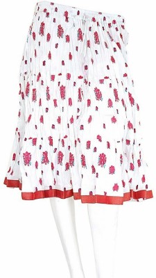 Home India Printed Women Flared White, Pink Skirt