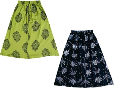 KAVYA Printed Girls Flared Green, Black Skirt