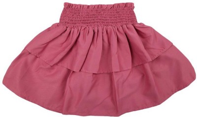 V-MART Solid Girls Regular Pink, Pink Skirt