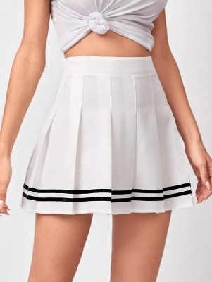 J K FASHION Solid Women Pleated White Skirt